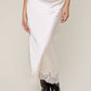 Satin Mono Tone Elastic Waist Lace Midi Skirt