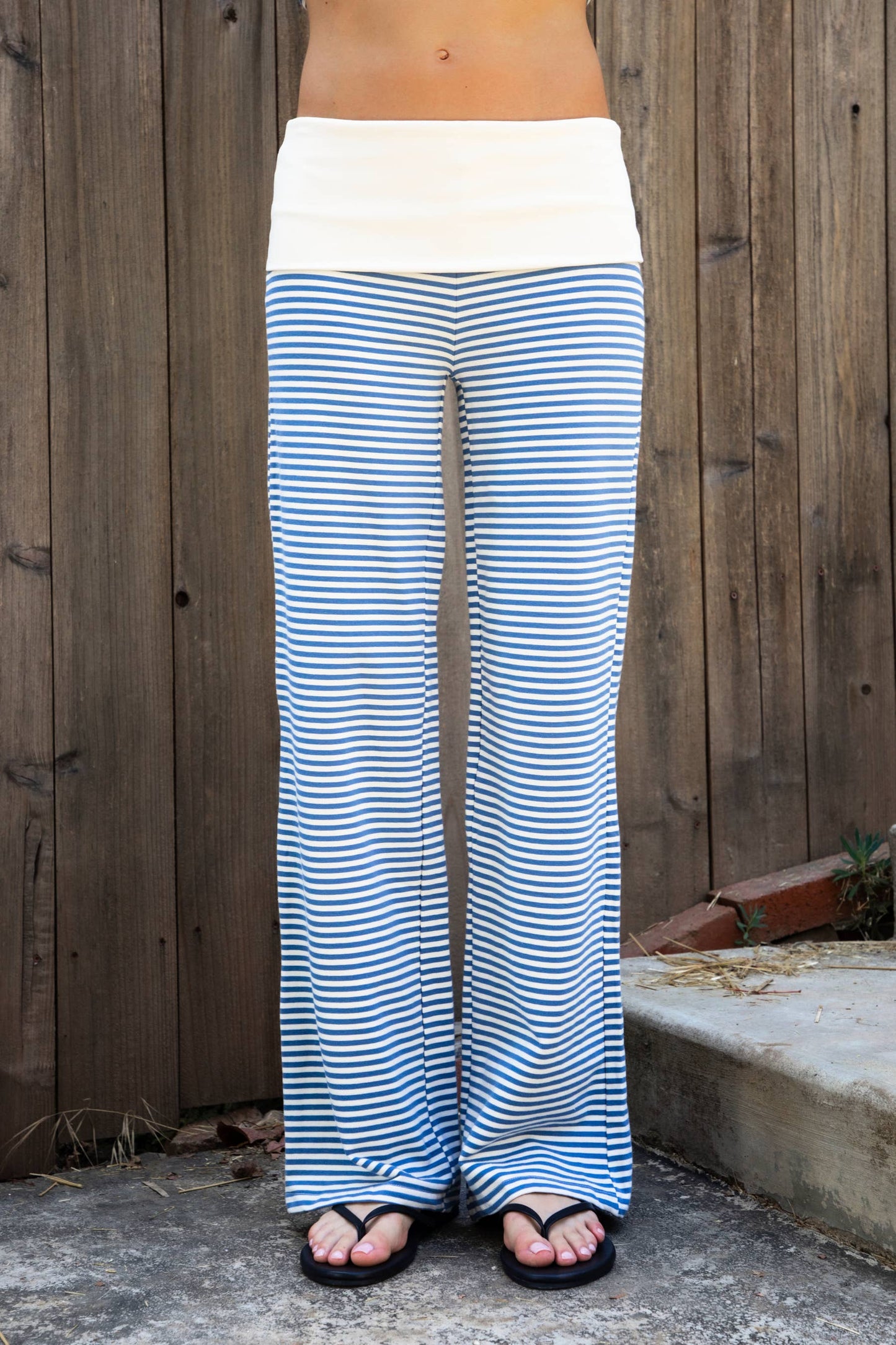 BRISA French Terry Stripe Foldover Pants