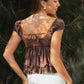 V-Neck Boho Lace Trim Puff Sleeves Babydoll Top