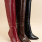 Croc Pattern Patent Finished Pointed Heel Boot