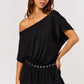 Bold Edge Metal Eyelet Boat Neck Mini Dress