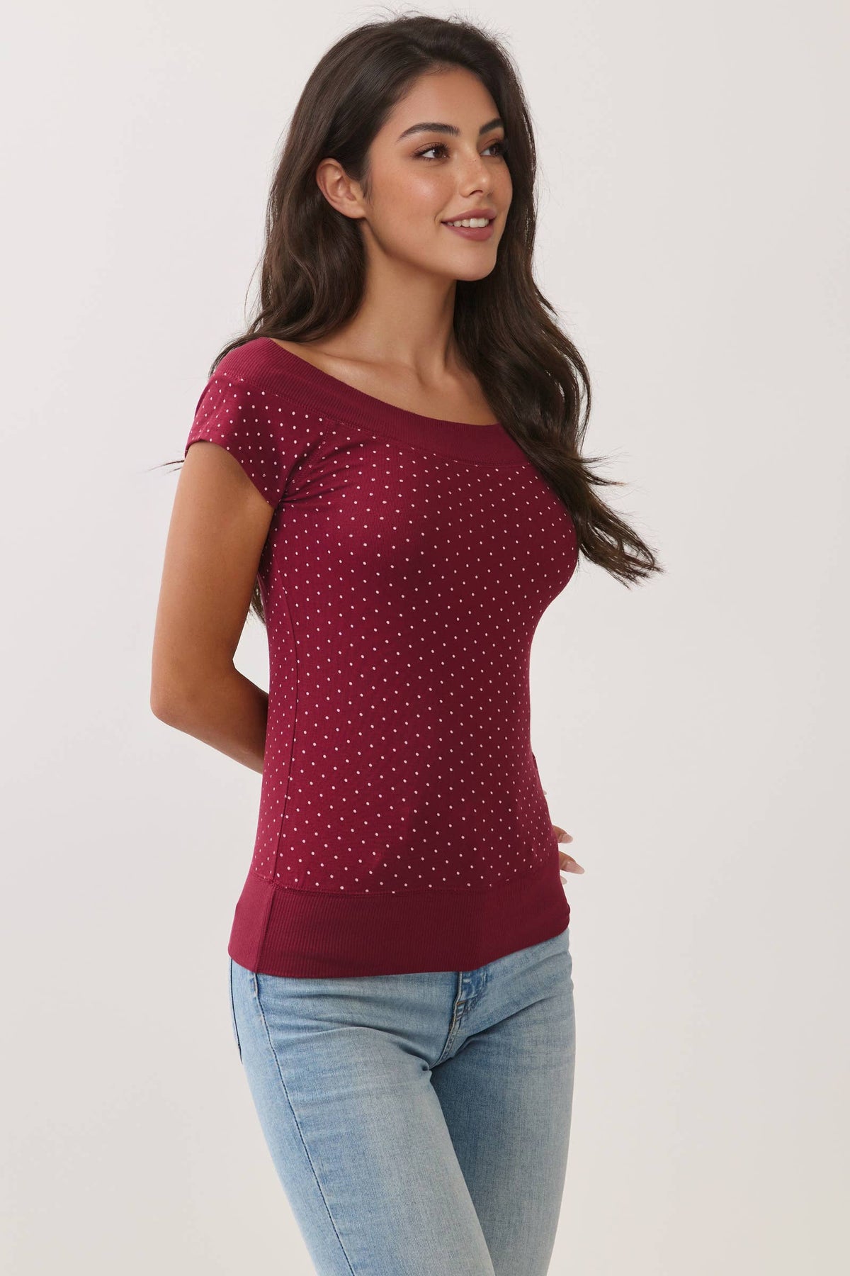 Polka Dot Boat neck Top