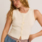 Sleeveless Round Neck Button Down Ripped Sweater Top