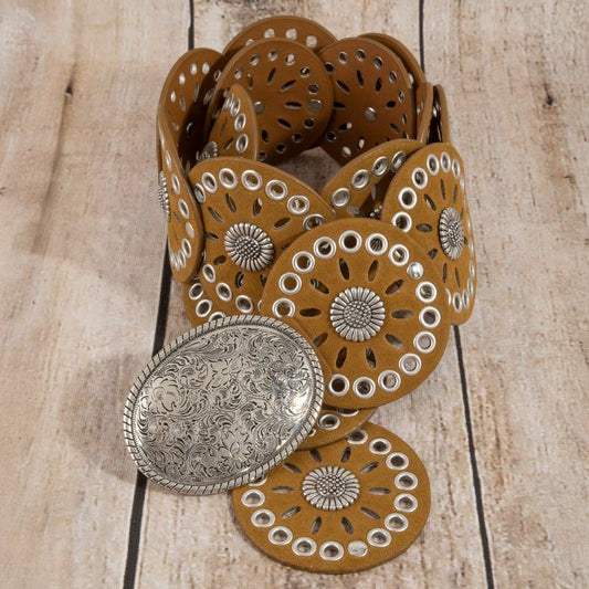Western Concho Disc Oval Buckle Belt