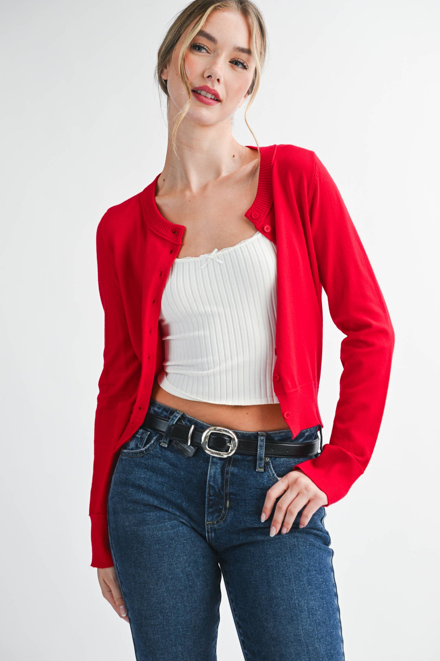 Ribbed Button-Up Knit Cardigan
