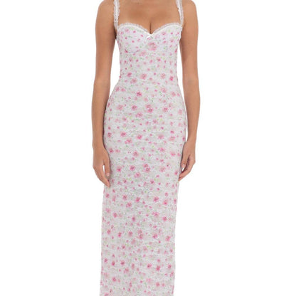 Lace Floral Maxi Dress in White