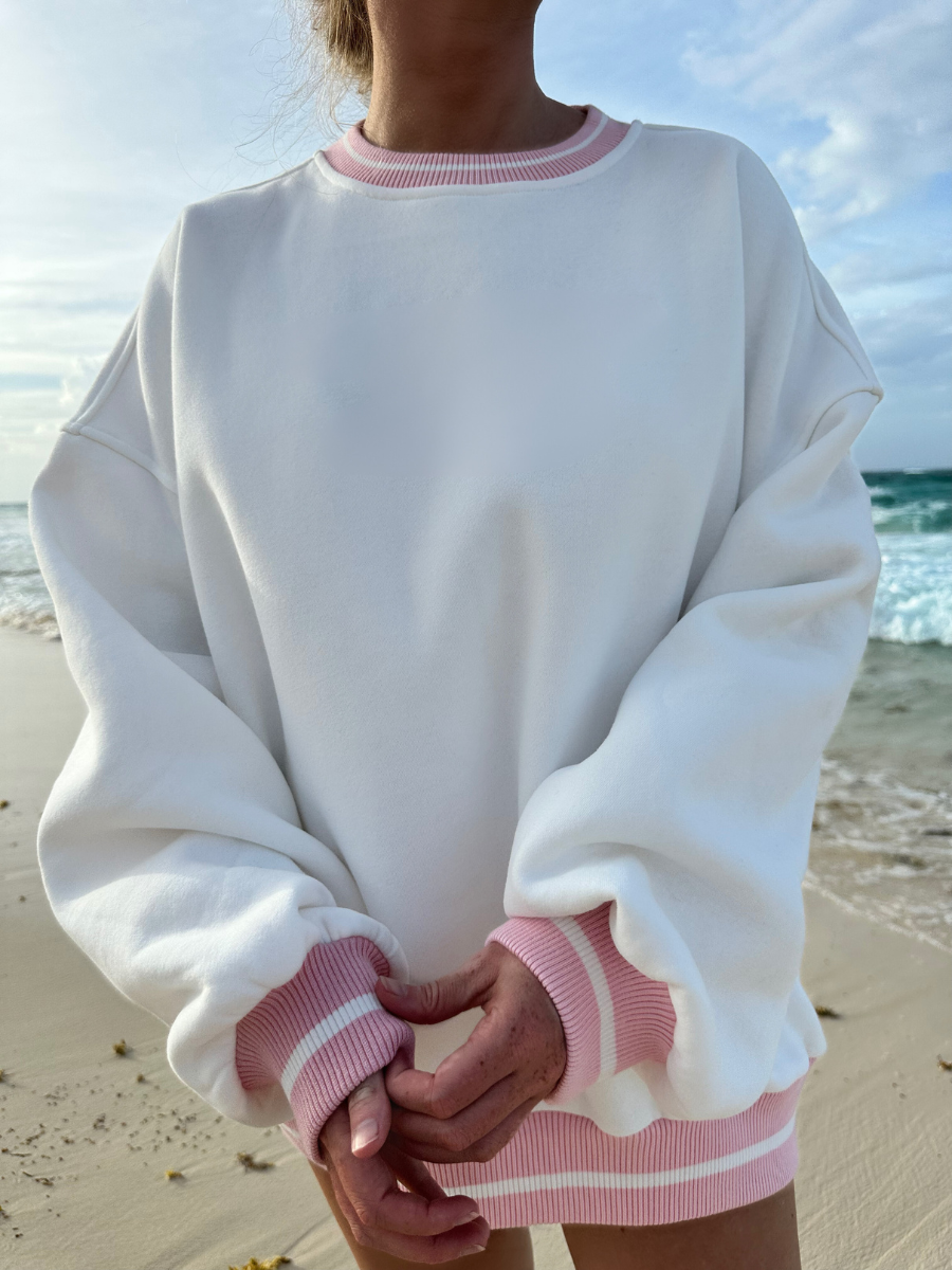 White & Pink Crew Neck