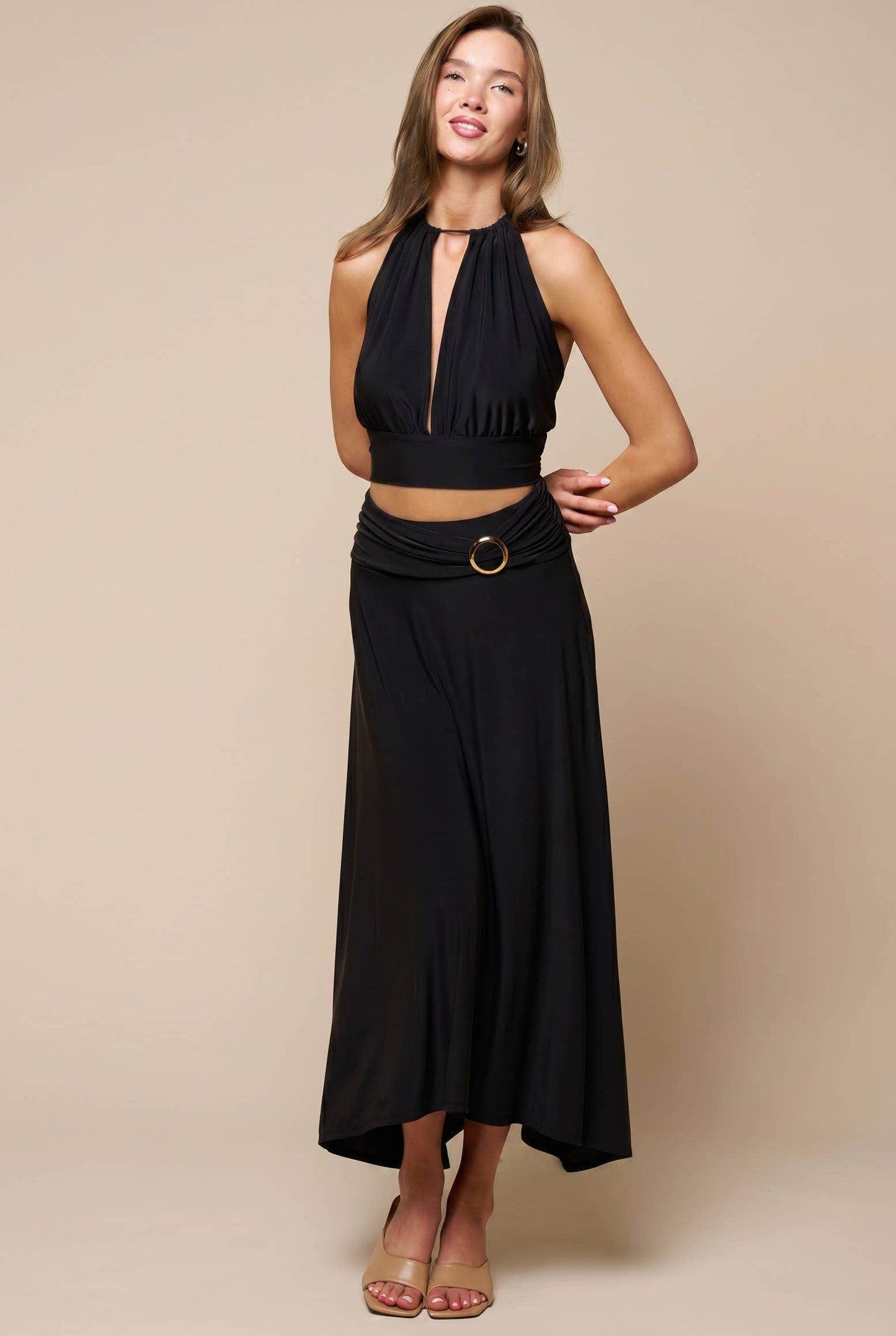 Golden Buckle Maxi Skirt