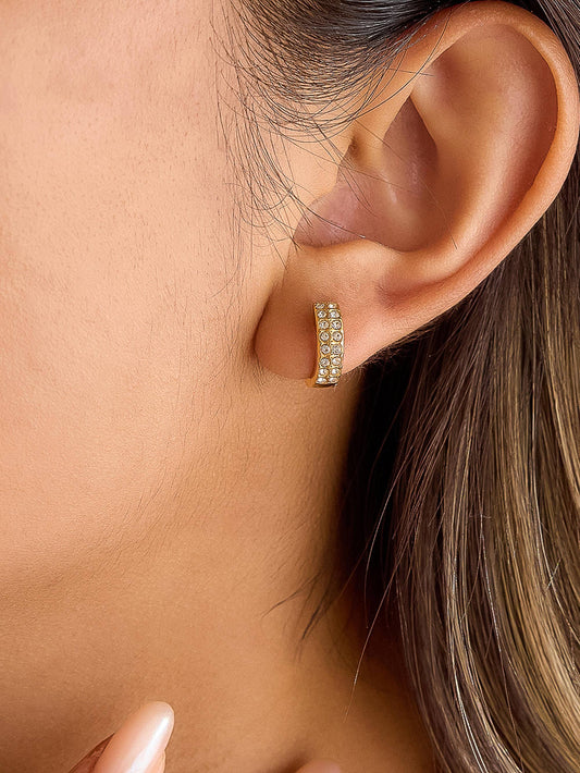 Lush 18K Gold Non-Tarnish CZ Pave Huggie Earrings