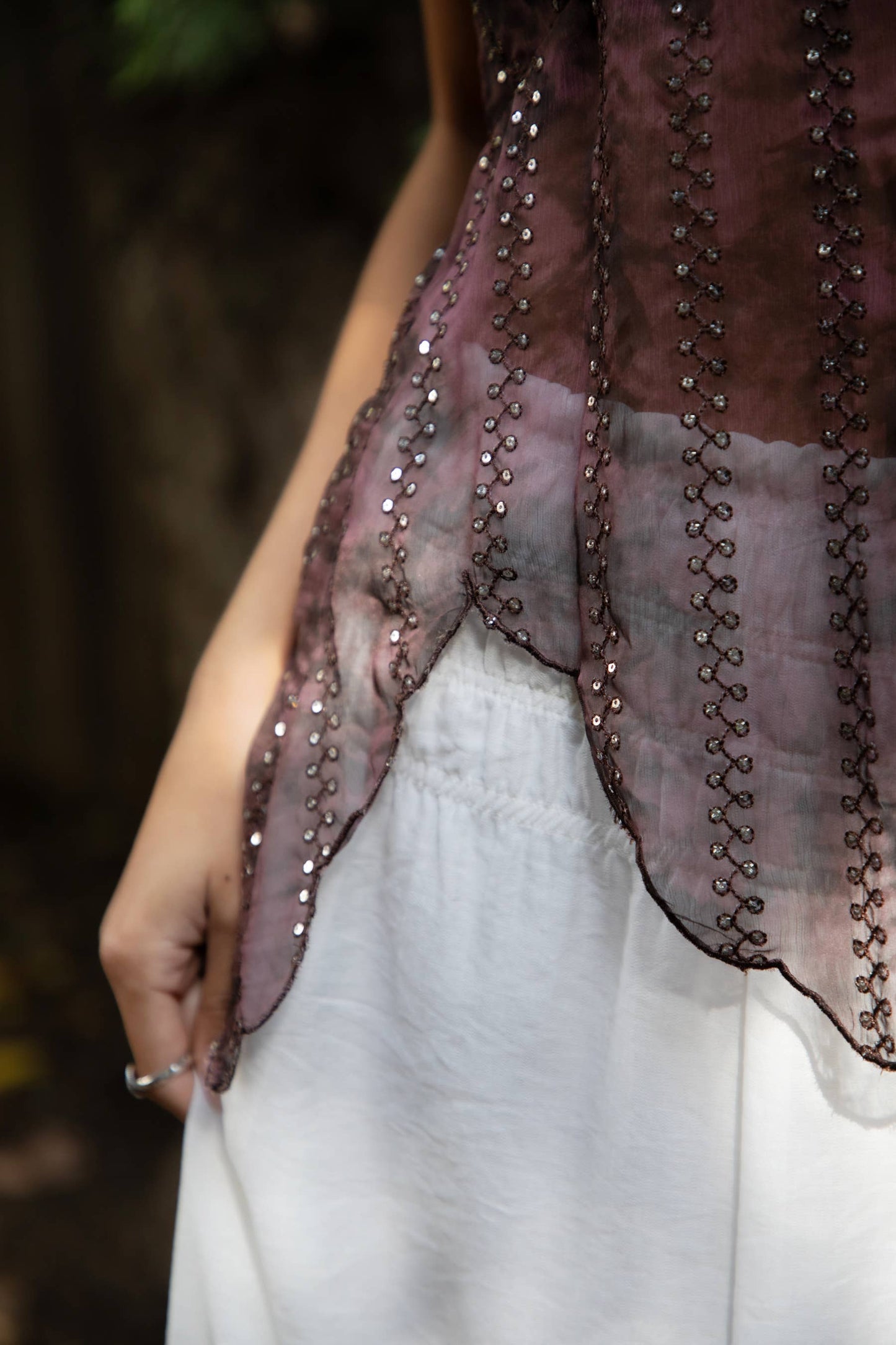 ISOLA Scalloped Sequin Chiffon Open Back Halter Top