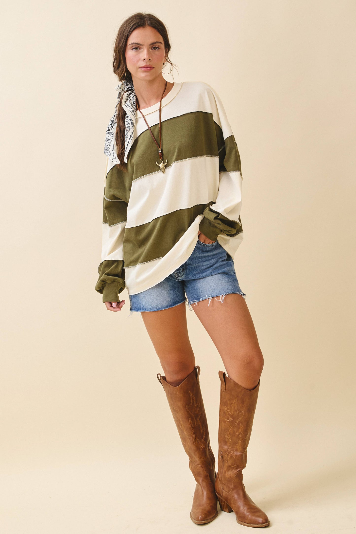 Contrast Panel Long Sleeve Slouchy