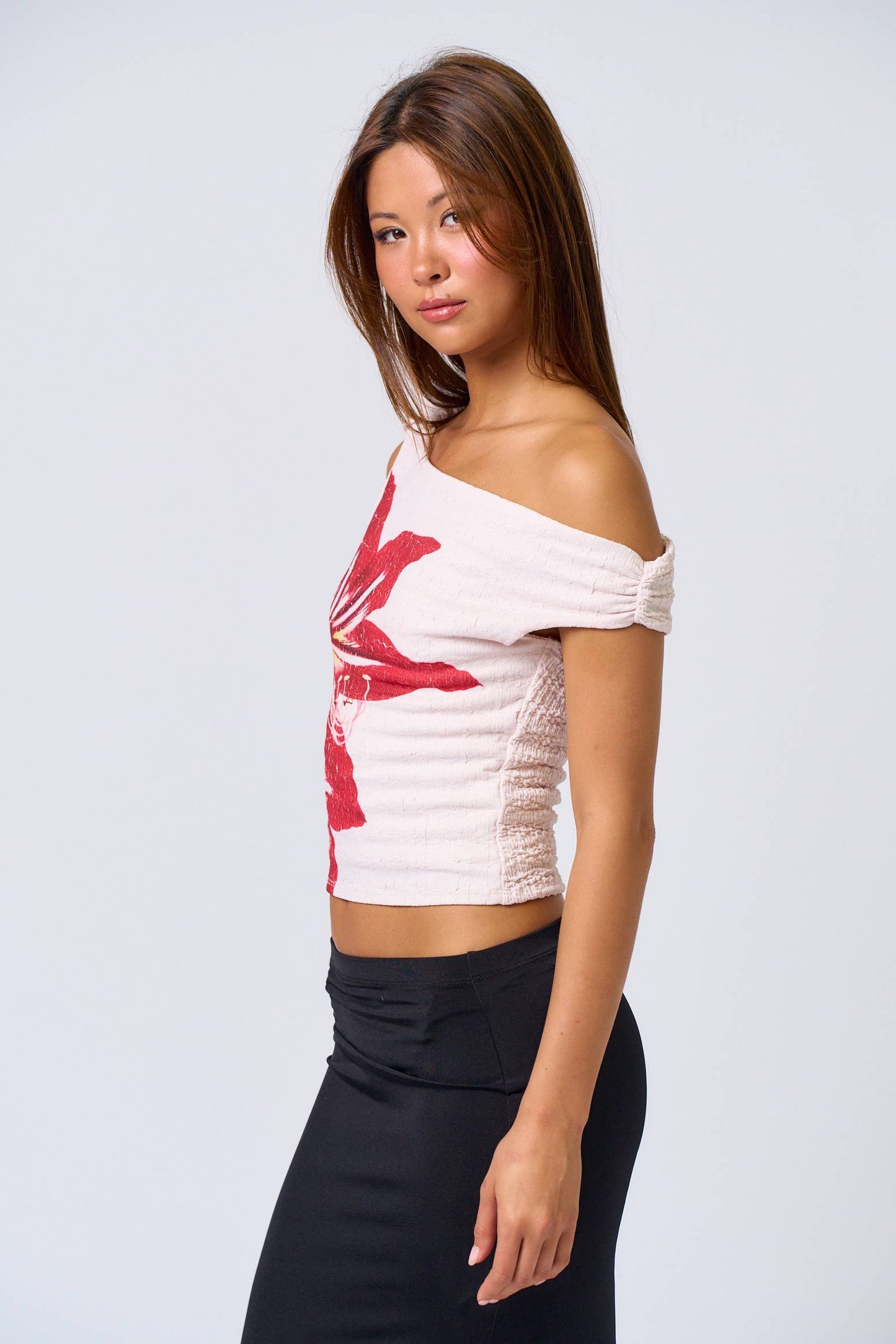 Knot Off Shoulder Top with Floral Print
