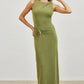Gold Accent Ruched Slinky Maxi Dress