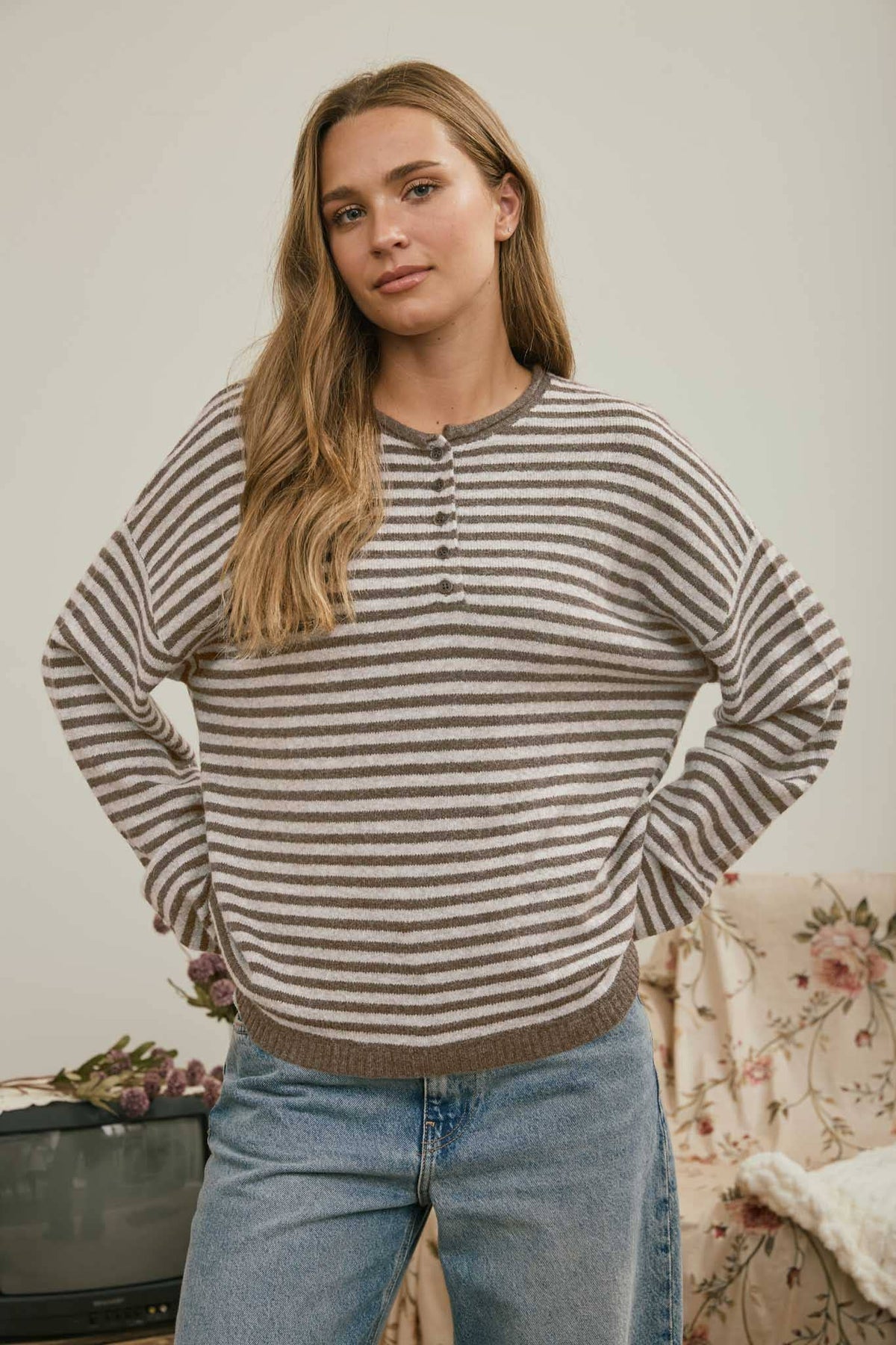 Henley Striped Sweater