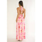 Sleeveless Halter Floral Open Back Maxi Dress