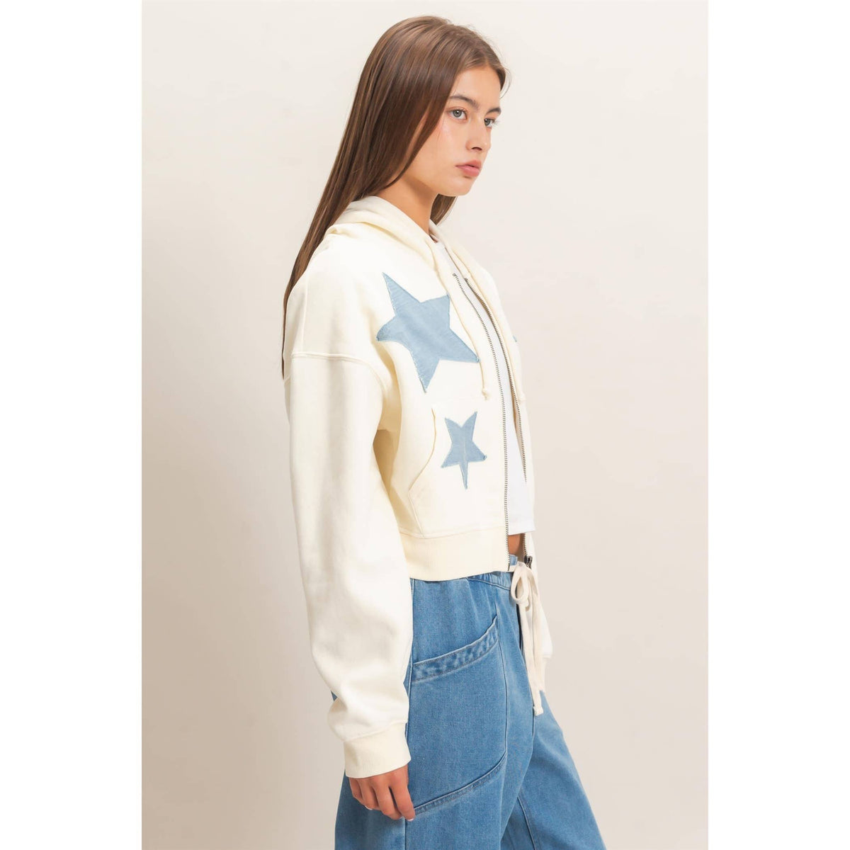 Star Patch Zip-Up Hoodie