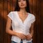V NECK LACE TRIM BUTTON DOWN BLOUSE