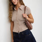 GINGHAM COLLARED SHORT SLEEVE TOP