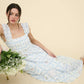 Blue Floral Square Neckline Dress