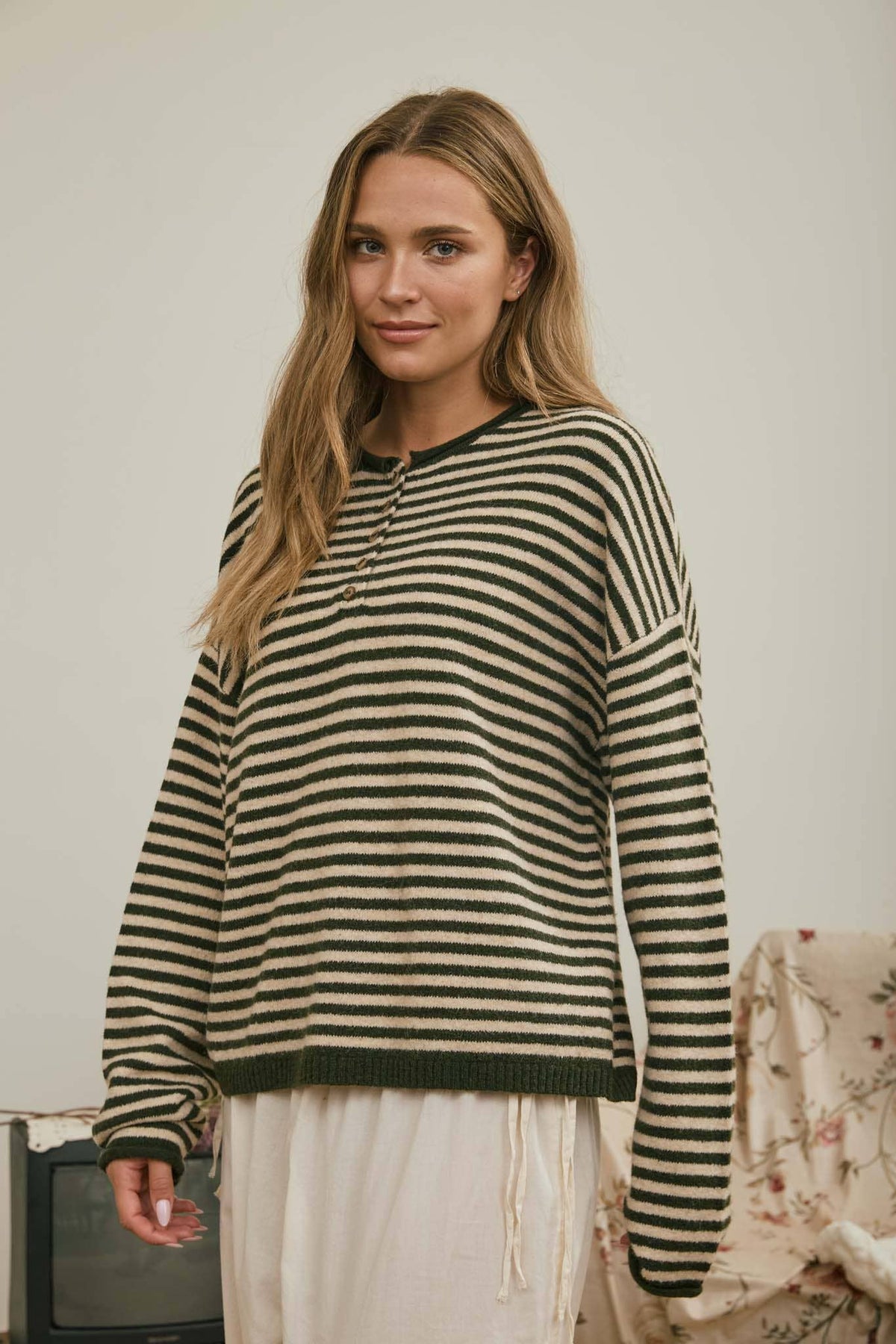 Henley Striped Sweater