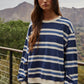 Navy Cotton Striped Crew Neck Long Sleeve