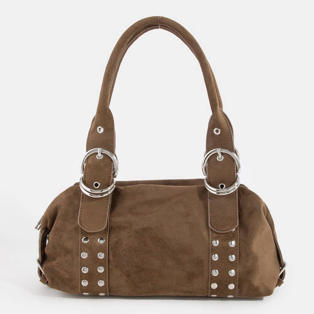 Grommet Accent Suede Hand Bag