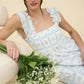 Blue Floral Square Neckline Dress