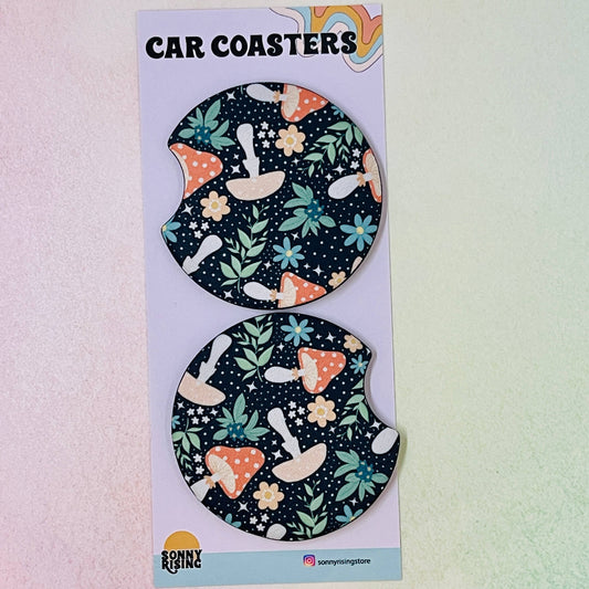 2 Car Coasters, Cottagecore Mushroom