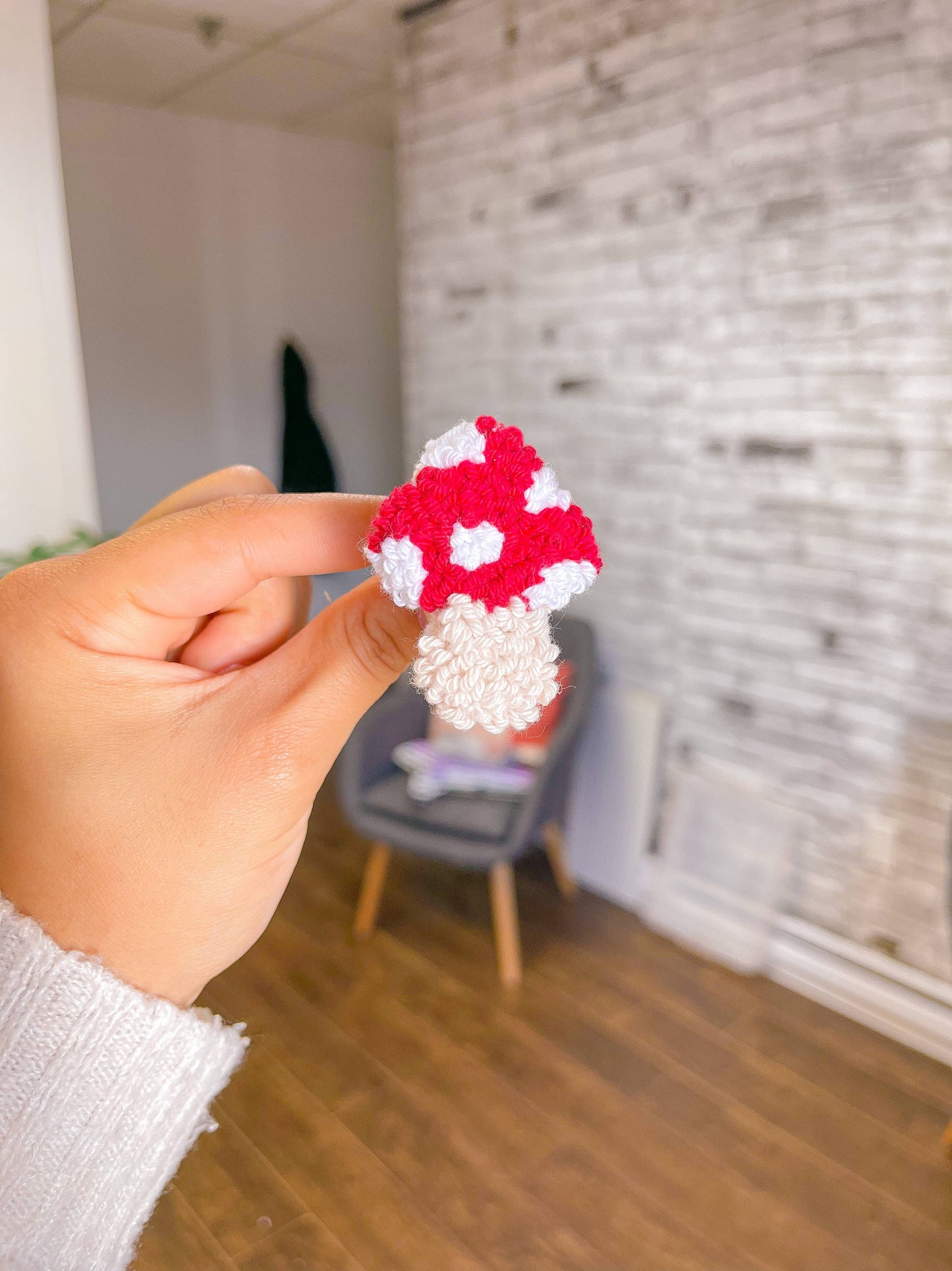 Mushroom Punch Needle Car Vent Charm: Horizontal