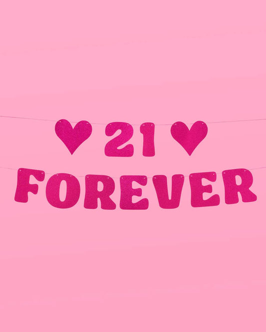 21st Birthday Glitter Pink Party Banner, Bday Decor