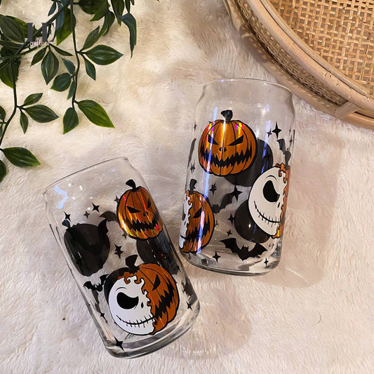 Pumpkin Skull Can Glass Cup