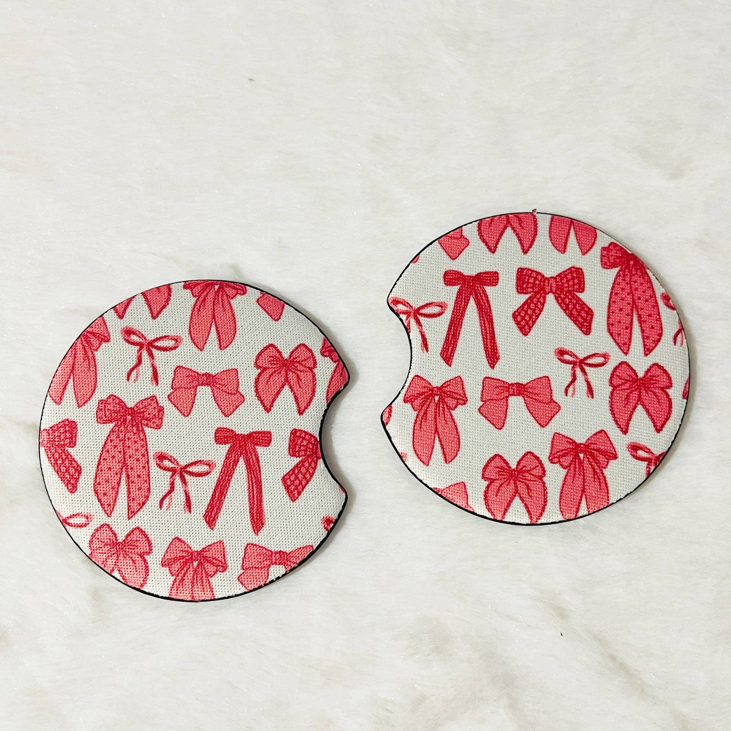 2 Car Coasters, Coquette Pink Bows